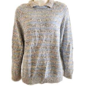 Fox collection men's large vintage sweater collared pullover blue grey striped